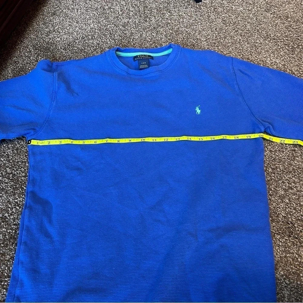 Polo Ralph‎ Lauren Mens Blue Waffle Knit Thermal Long Sleeve Shirt Large L Pony
